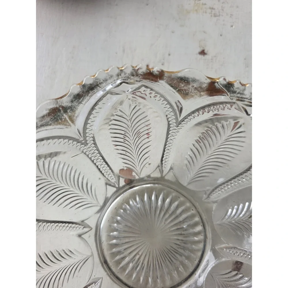 Anchor Hocking Clear Pressed Glass Shell Fan Sunburst Deviled Egg Platter 11